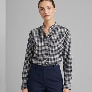 Birds of Paradis by Trovata Plaid Ruffle Collar Shirt Size Small